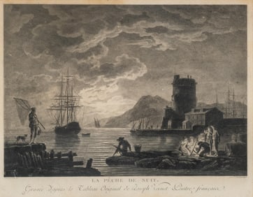 Joseph Vernet French 18th C. *La Pêche De Nuit* Maritime Scene Engraving