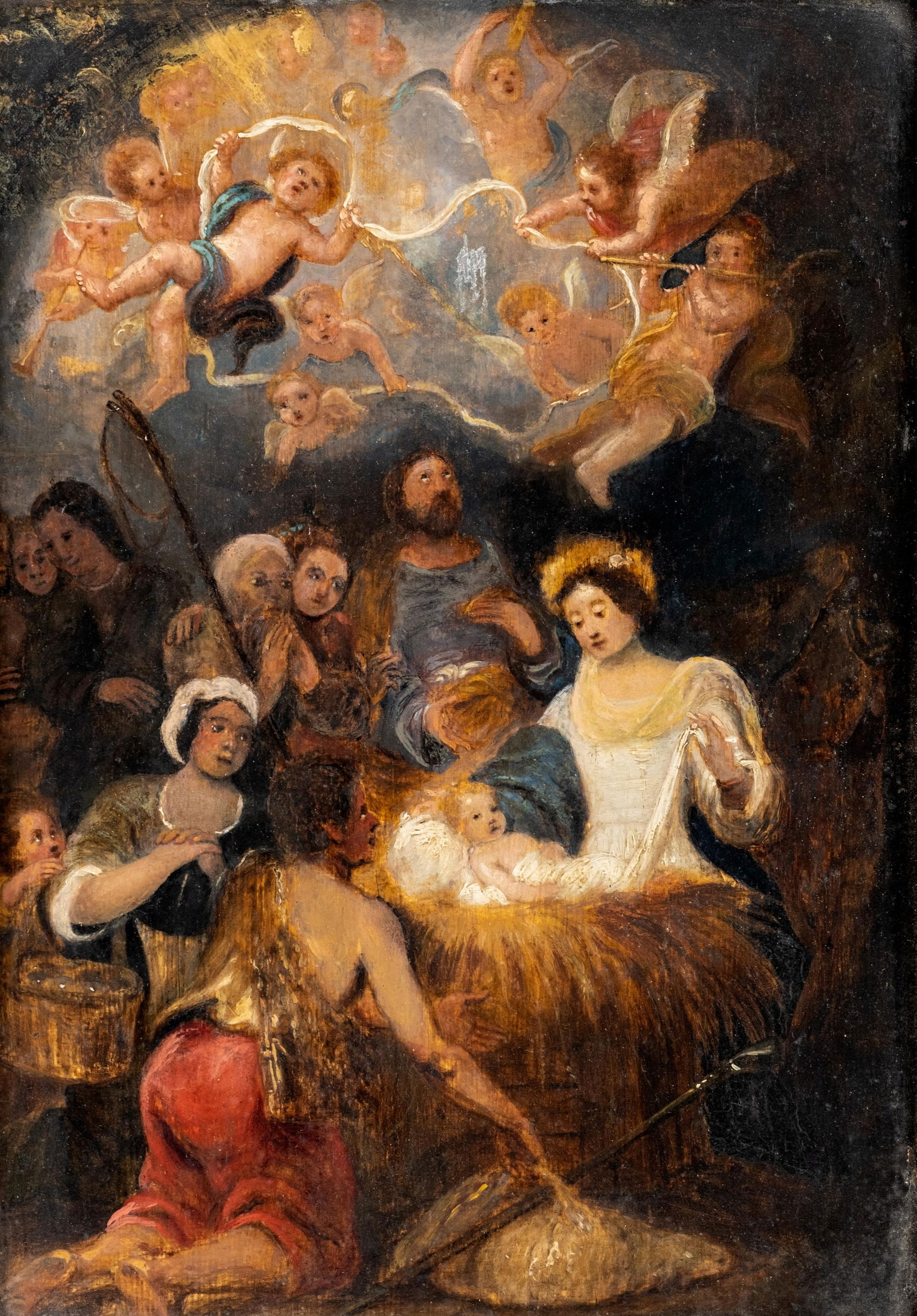 French School, 17th-18th C. Oil on Panel Painting, Nativity (1 of 10)