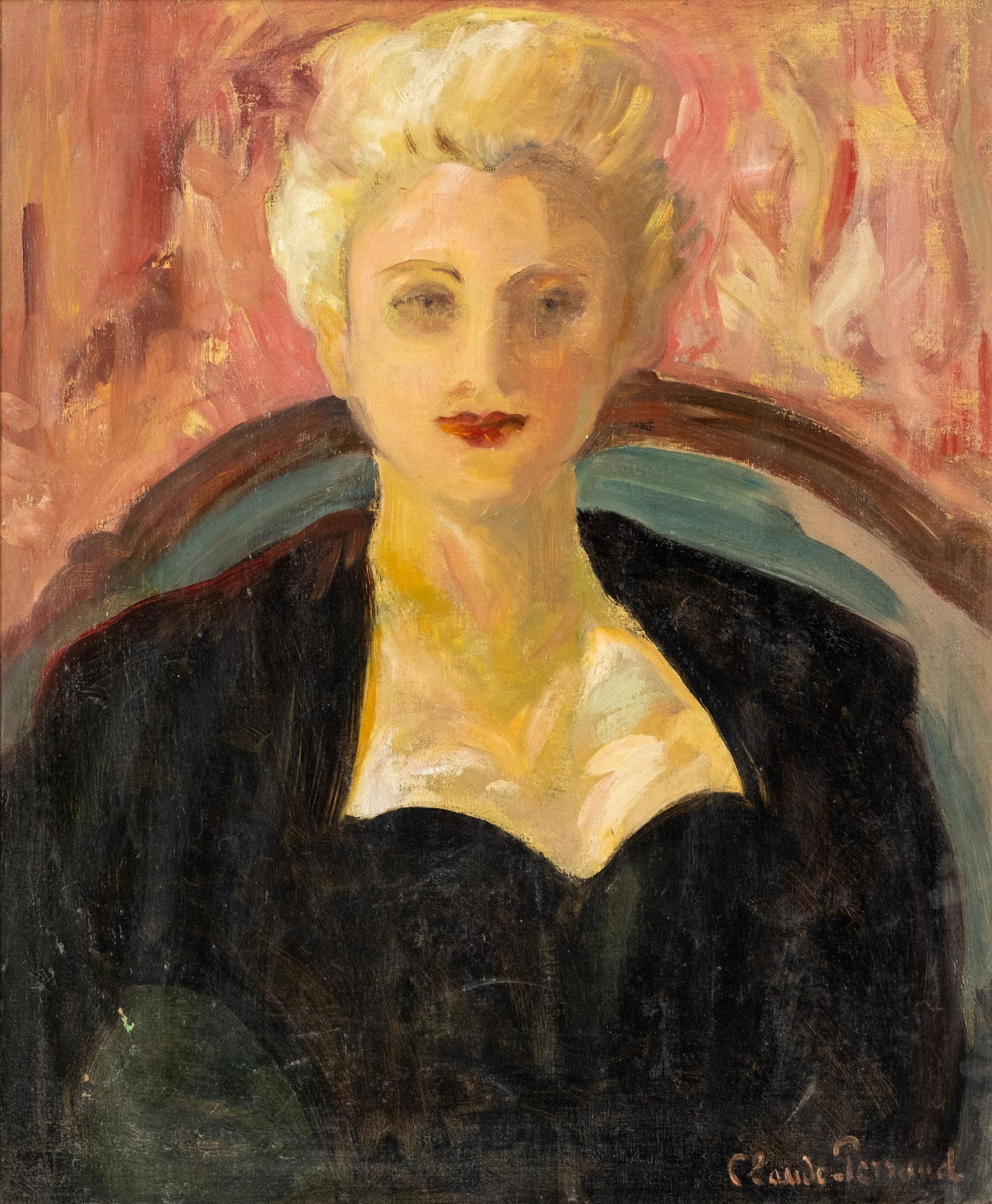 Claude Perraud French Portrait Painting, Signed Oil on Canvas (1 of 10)