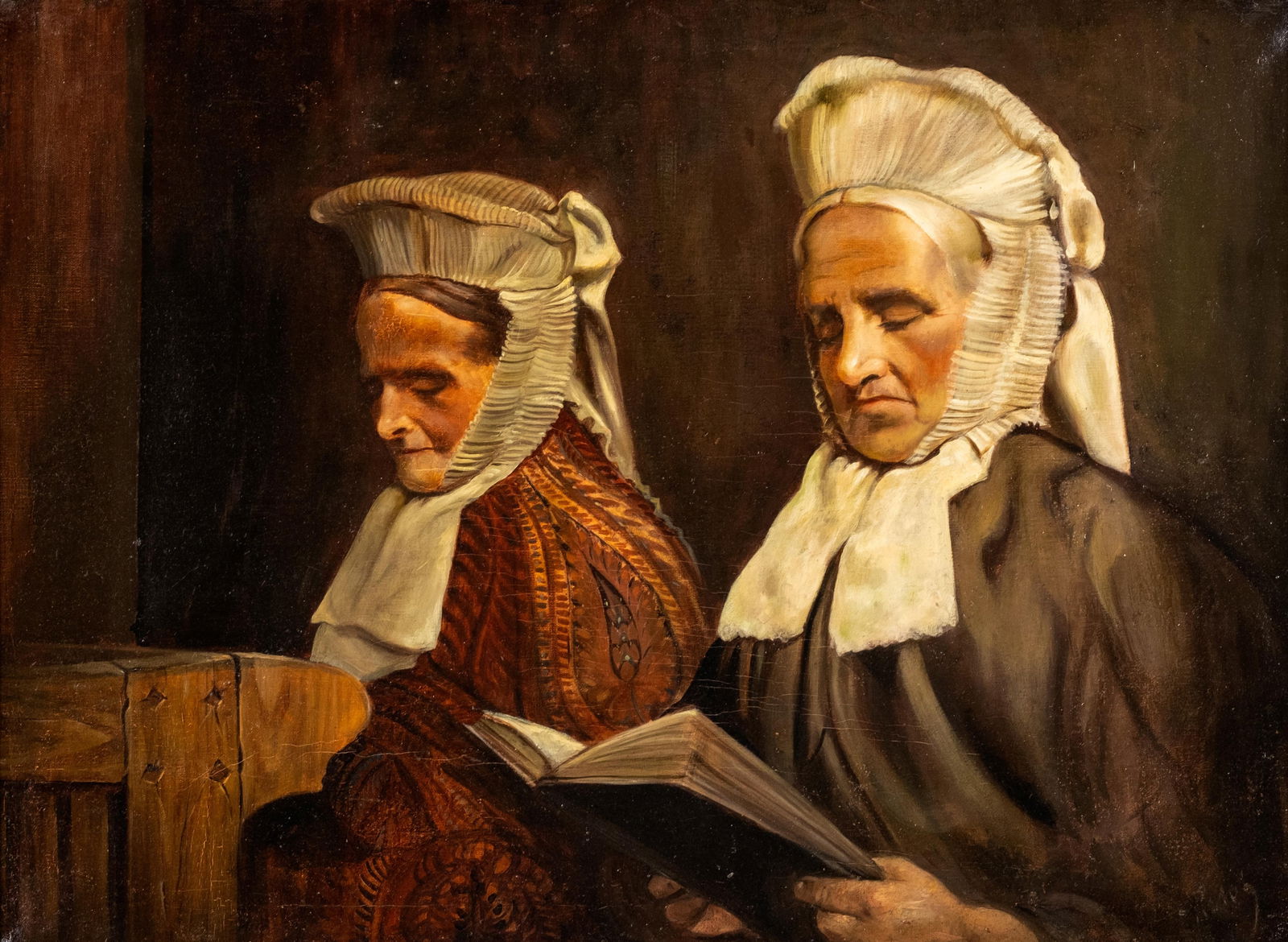 Neuhof, German, 19th Century Genre Oil Painting of Women at Church, Signed (1 of 11)