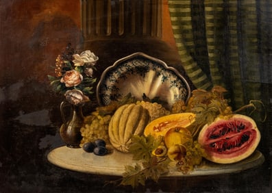 Large German or Austrian School 19th Century Oil on Canvas Still Life Painting