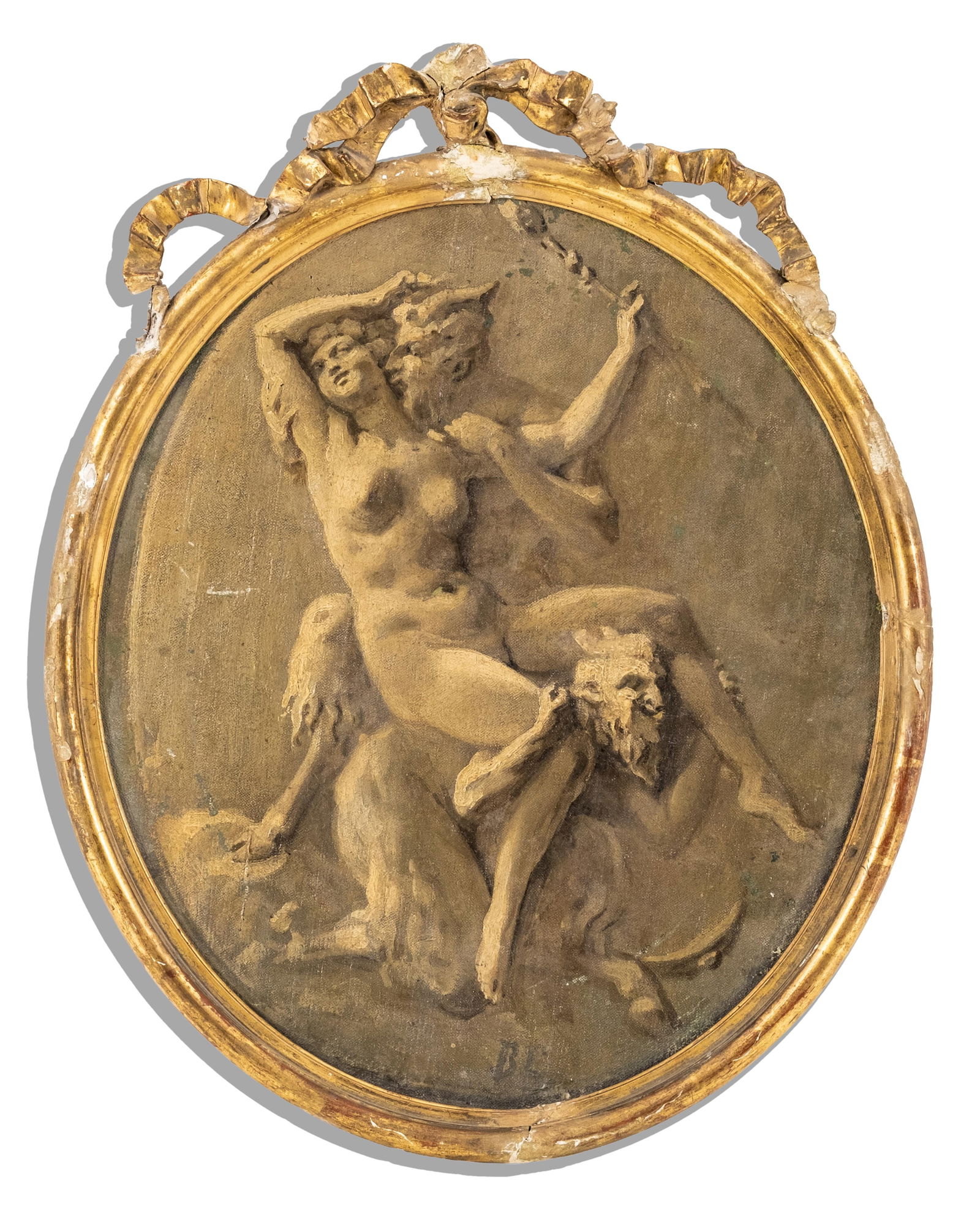 Jean-Baptiste Carpeaux French Allegorical Grisaille Painting, 19th Century, Monogram signature (1 of 12)