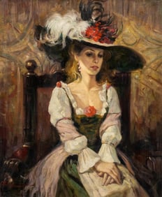 Signed Antique Oil on Canvas Painting "Her Hat"