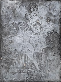 Alfred Stevens Zinc Etching Plate, Reclining Lady, Signed with Monogram “A.S.