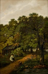 Bertrand (1844), The Artist at Work, Signed Oil on Panel Painting
