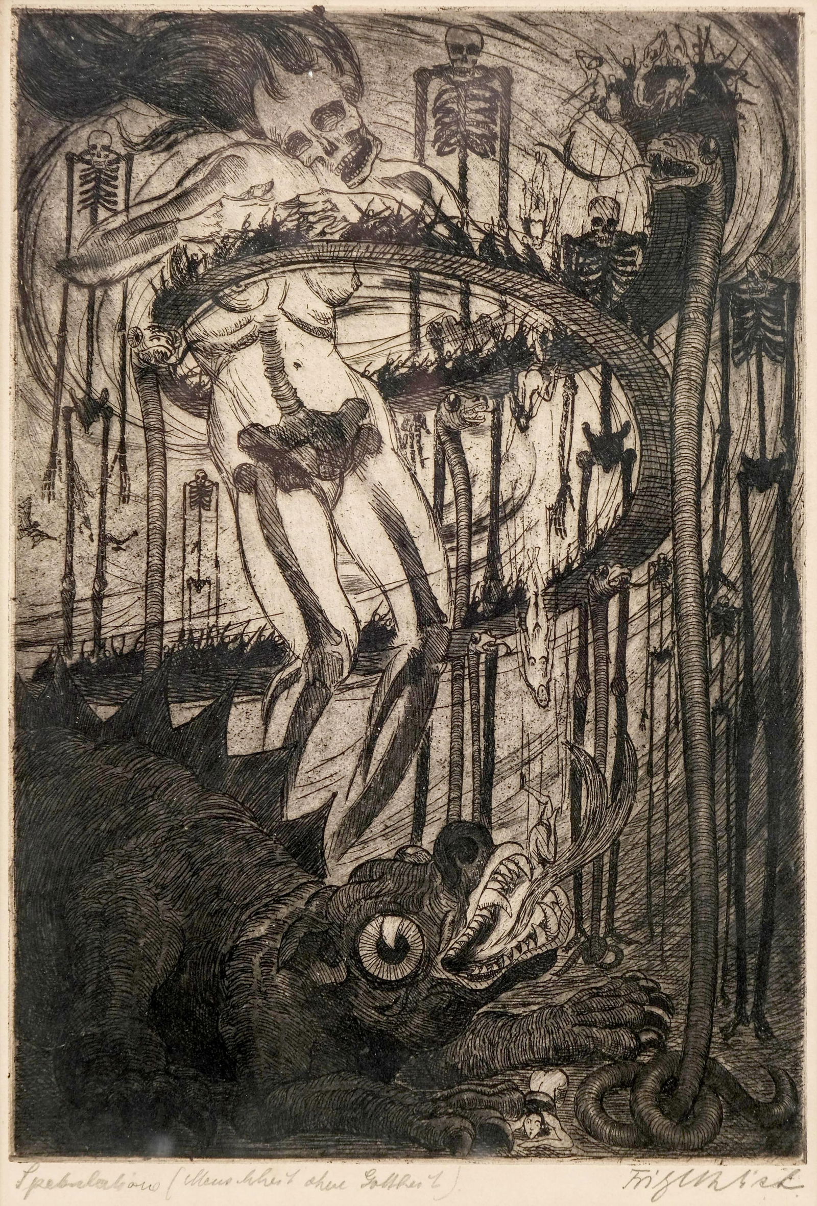 Signed Exceptional Surrealist Etching, Circa 1920, illegible signature (1 of 11)