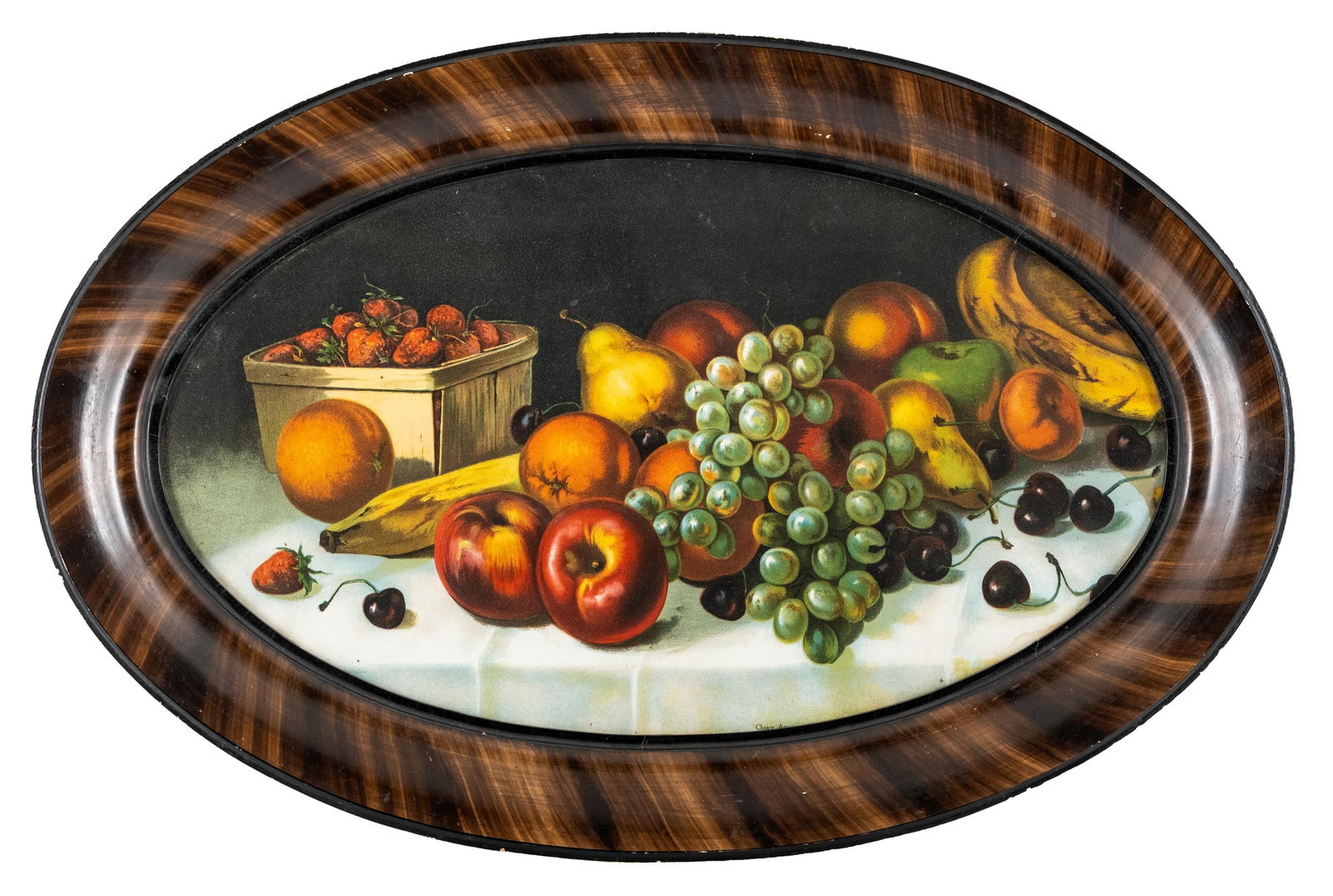Oval Still Life Fruit Print in Wood Grain Frame, 20th Century (1 of 7)
