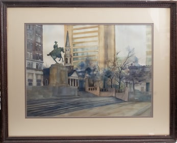 Large Davis Gray Large Watercolor Painting, Wilmington, Delaware