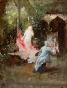 Camillo Innocenti Signed Impressionist Oil on Panel Painting, Early 20th Century
