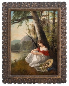 John Inman Signed Oil Painting, 19th Century with 1957 COA from Artes