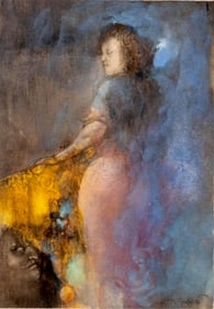 Tatsuhiko Yokoo (1928-2015) Signed Mixed Media Painting “Figure" on Laid Paper