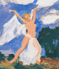 Charles Kvapil Signed Gouache Painting, 20th Century