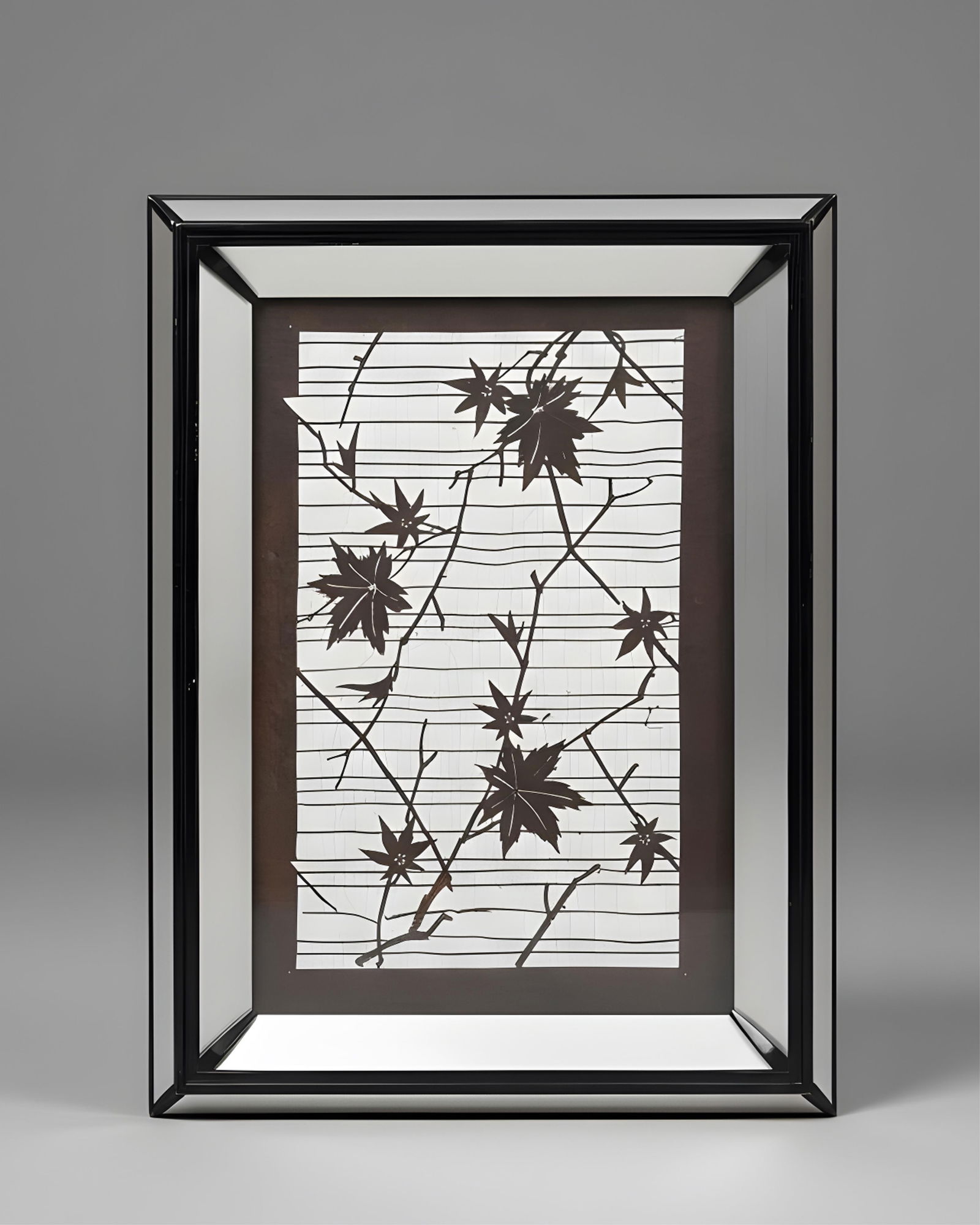 Leaf Silhouette Paper Cutout with Mirror Background, Chrome Framed (1 of 14)