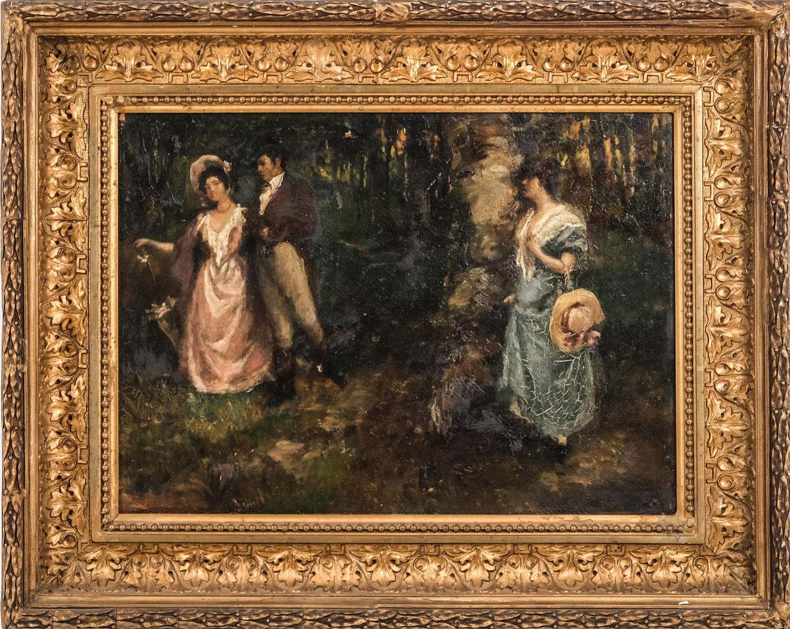 Miklos Mihalovits, The Promenade, Signed Oil on Cardboard Painting, Circa 1918 (1 of 12)