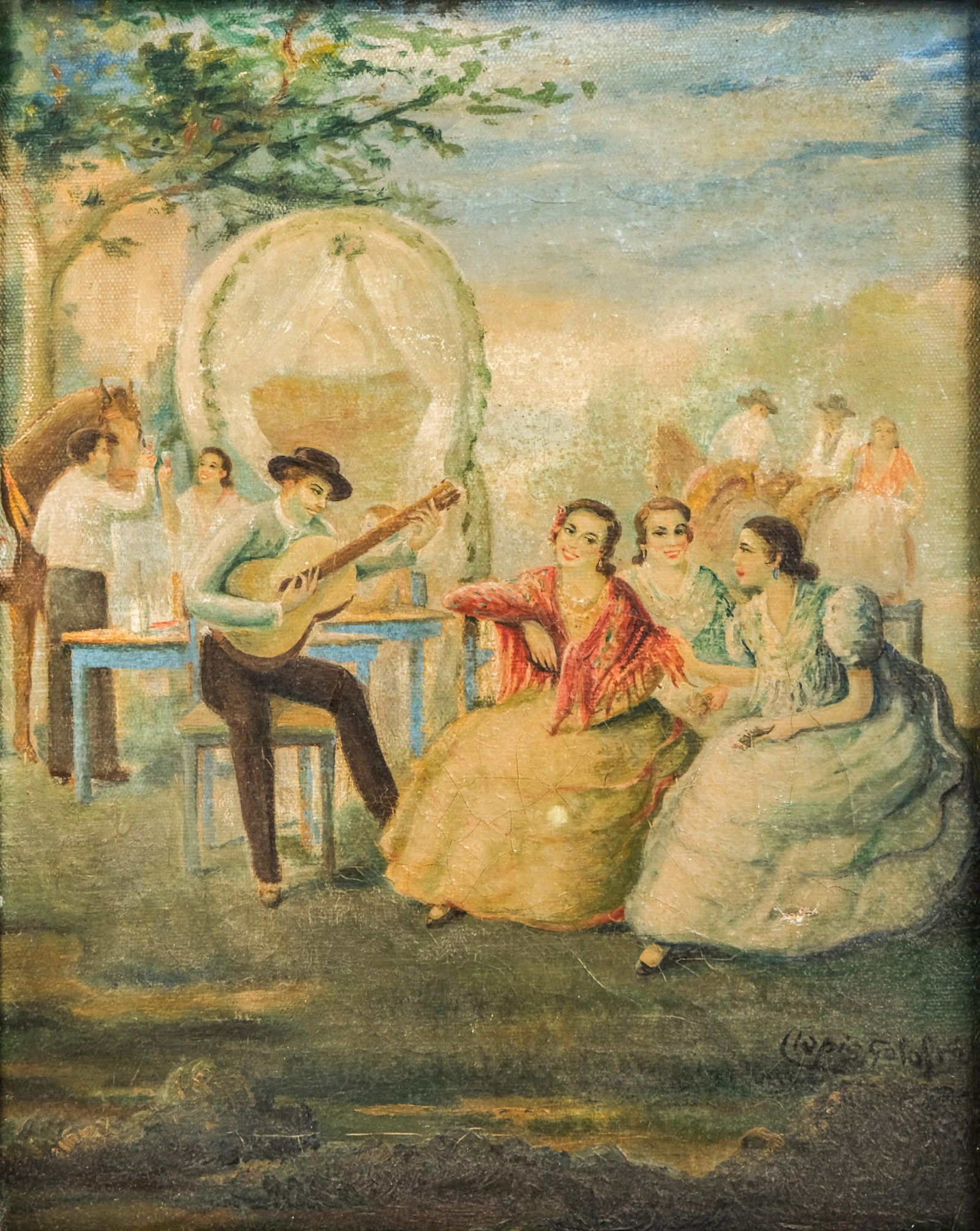 Llopis-Galofré, Early 20th C. Oil on Canvas Painting, The Entertainers (1 of 14)