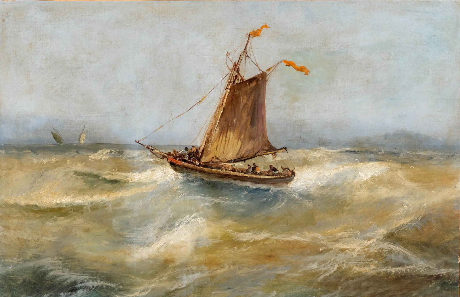 Modern School Maritime Oil, Boat in Stormy Sea, Oil on Canvas Painting (1 of 11)