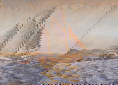 Scandinavian School Early 20th Century Sailboat Watercolor Painting, Dated 1907