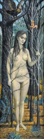 Jean-Pierre Alaux, The Forest, Signed Surrealist Oil on Panel Painting