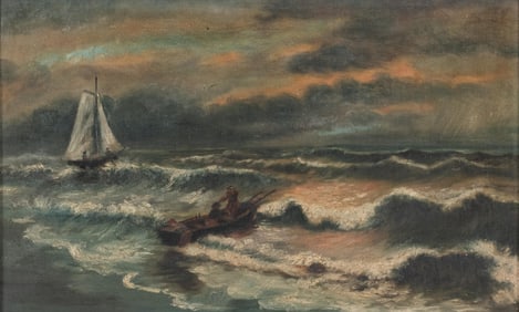 European School 19th C. Marine Oil Painting