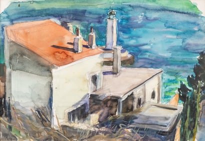 Mystery Artist Coastal Watercolor Painting, Signed “Cartara