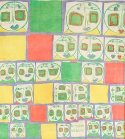 Friedensreich Hundertwasser Screenprinting on Fabric Mounted on Canvas, signed