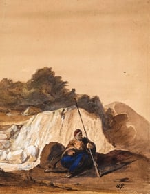 19th-Century Orientalist Travel Watercolor on Paper Painting (Double-Sided Study), Signed w/