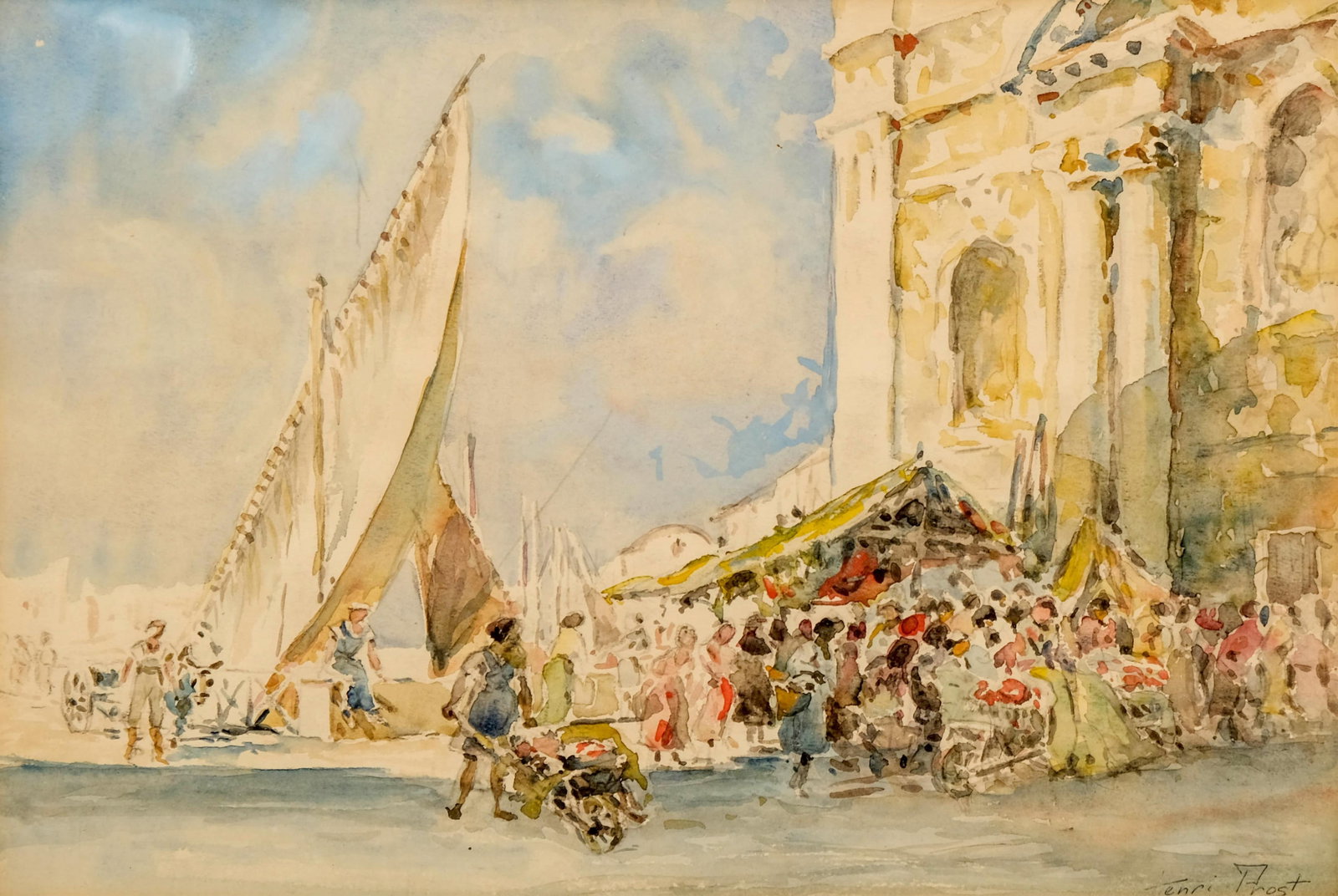 Henri Prost, Italian Market, Signed Watercolor Painting (1 of 14)