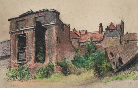 Signed English School Pastel of Industrial Ruin, Possibly Chichester, 19th–20th Century