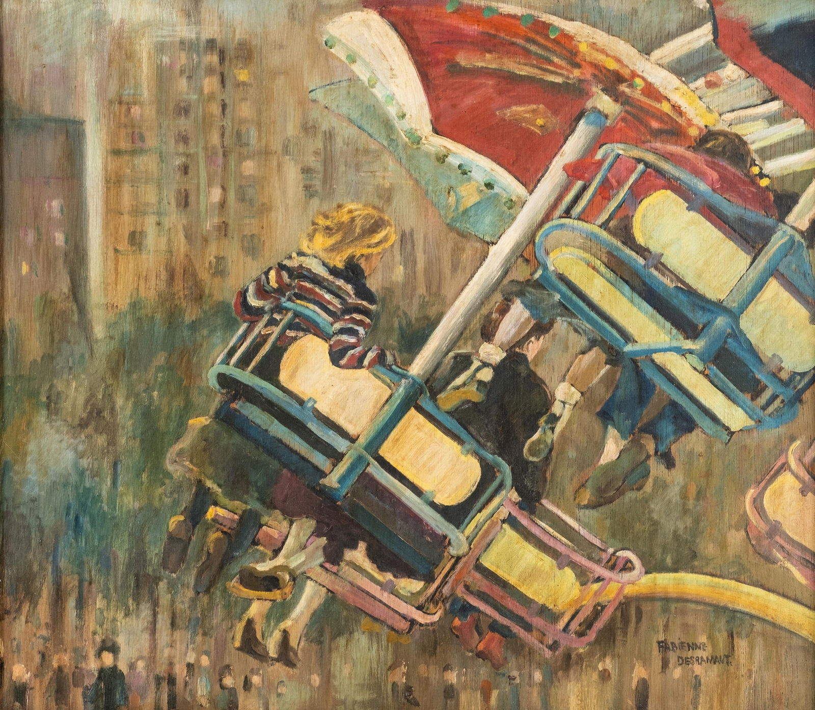 Fabienne Desramaut, Luna Park Paris Carousel, Oil on Panel Painting, Signed (1 of 8)