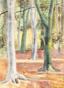 Jean Leleu-Bourgois French 20th Century Watercolor Painting, The Beeches at Fontainebleau, Signed