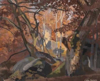 Jean Leleu-Bourgois French 20th Century Oil on Canvas Painting, The Gorges of Apremont, Signed