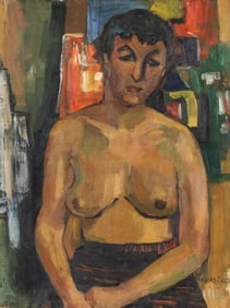 20th Century Modernist Nude Portrait Oil Painting, Signed
