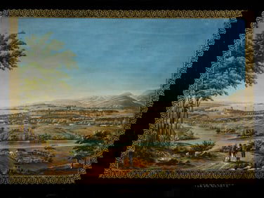 European View Of Geneva Reverse Painting on Glass, 19th Century