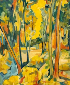 Signed Modernist Landscape Oil on Canvas Painting