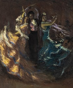 pio santini “The Flamenco Dancers" Oil On Canvas Painting, Signed