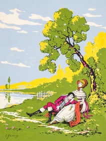 Signed E. Galtois Hand-Painted Stencil, “Près de ma blonde," Early 20th Century