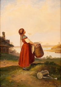 Johann Baptist Sonderland Signed, Germany, Oil Painting on Wood Panel, 19th Century