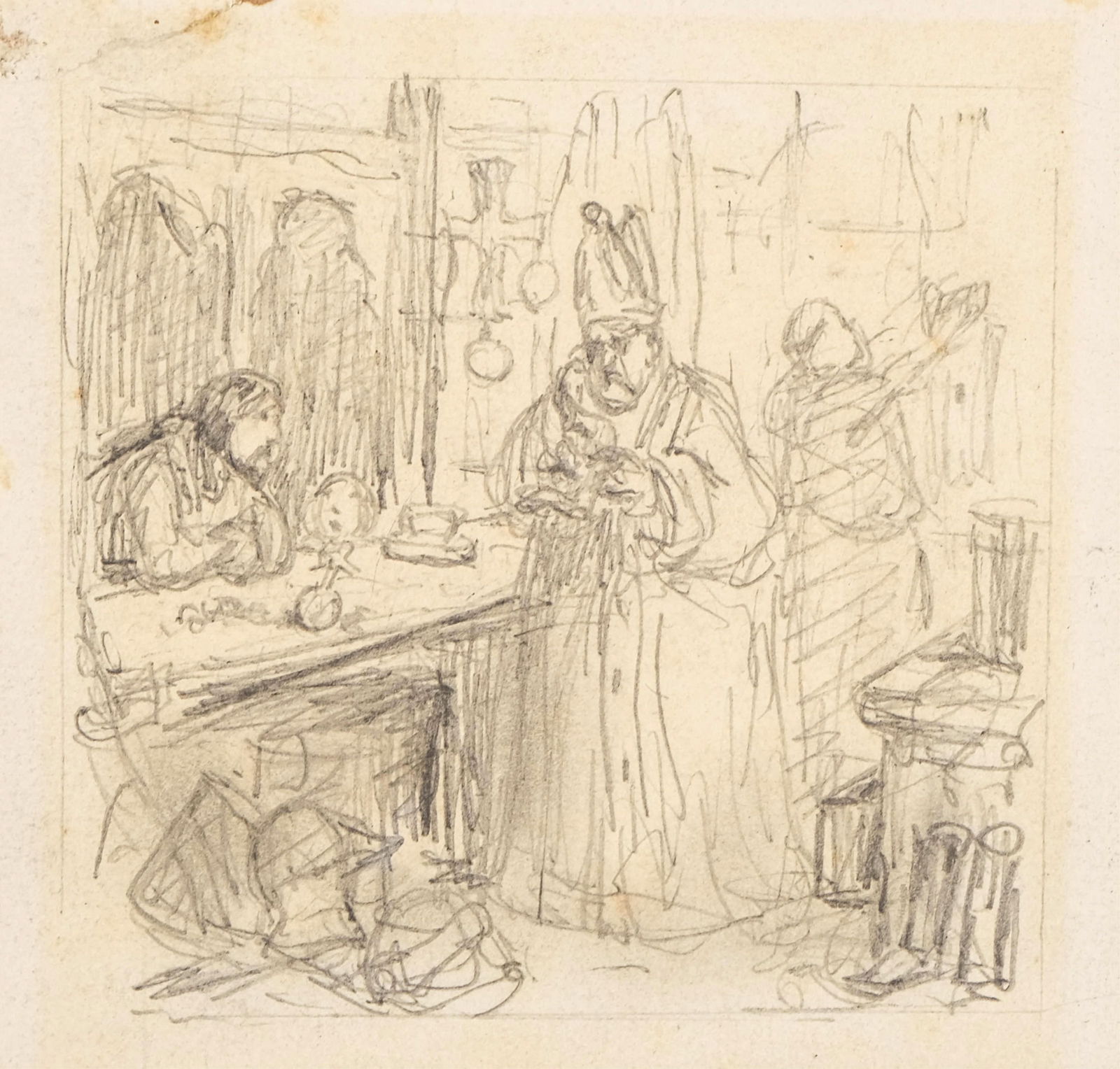 19th Century Illustration Study With Cleric and Figures (Graphite Drawing) (1 of 5)