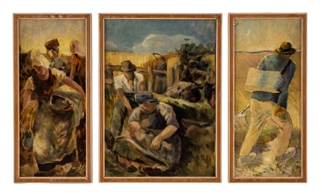 Vinzenz Frigger Attrib. Peasant Painting Triptych, circa 1930