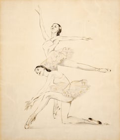 Mystery Artist: MHS Signed Graphite Drawing of Two Ballet Dancers, 1951