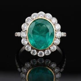 18K Two-Tone Gold, Emerald and Diamond Ring Columbian Emerald 14.50 cts