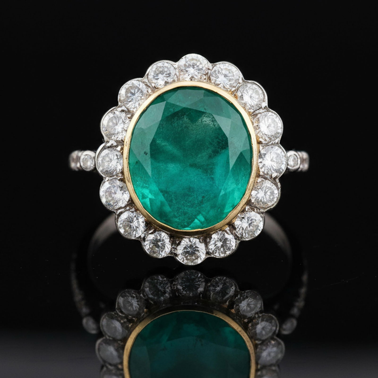 18K Two-Tone Gold, Emerald and Diamond Ring Columbian Emerald 14.50 cts (1 of 8)