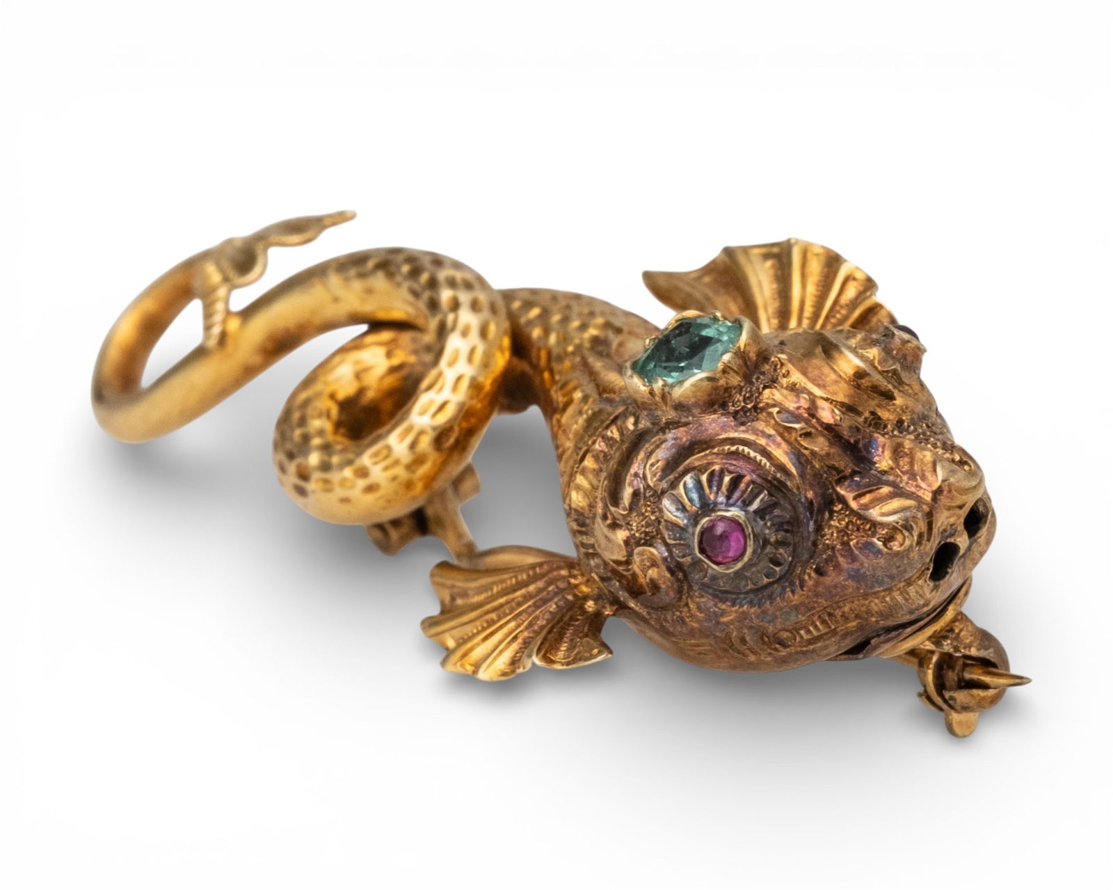 Antique 18K Gold Gem-Set Serpent Fish Brooch (1 of 5)