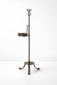 Early Hand Forged Wrought Iron Adjustable "Betty" Oil Lamp, 18th–19th C.