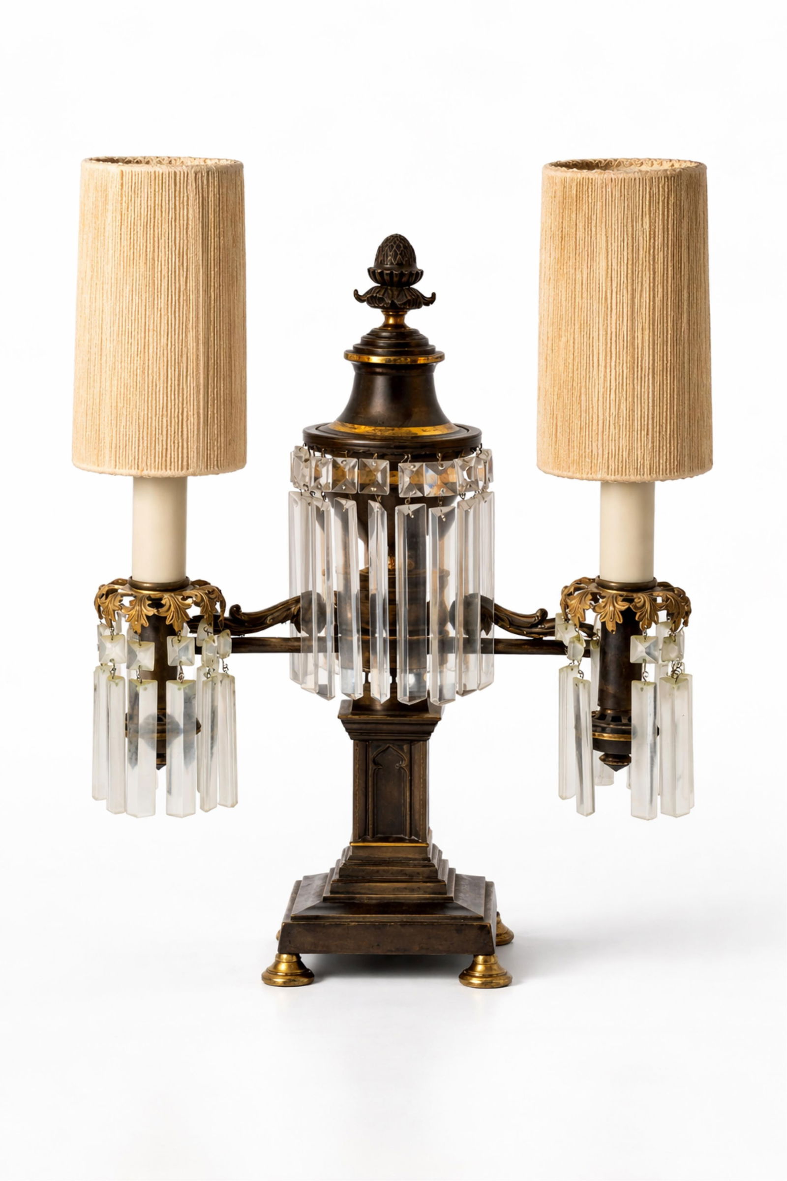 Double Argand or Astral Table Lamp w/ Prism Crystals, 19th century (1 of 11)