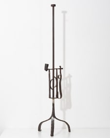 Early Hand Forged Wrought Iron Adjustable Colonial Candlestick Holder, 18th–19th C.