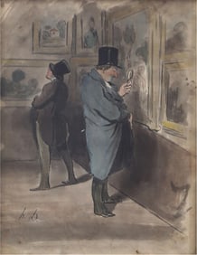 Honoré Daumier Signed Ink and Watercolor Caricature, “A True Lover of Art," 1847