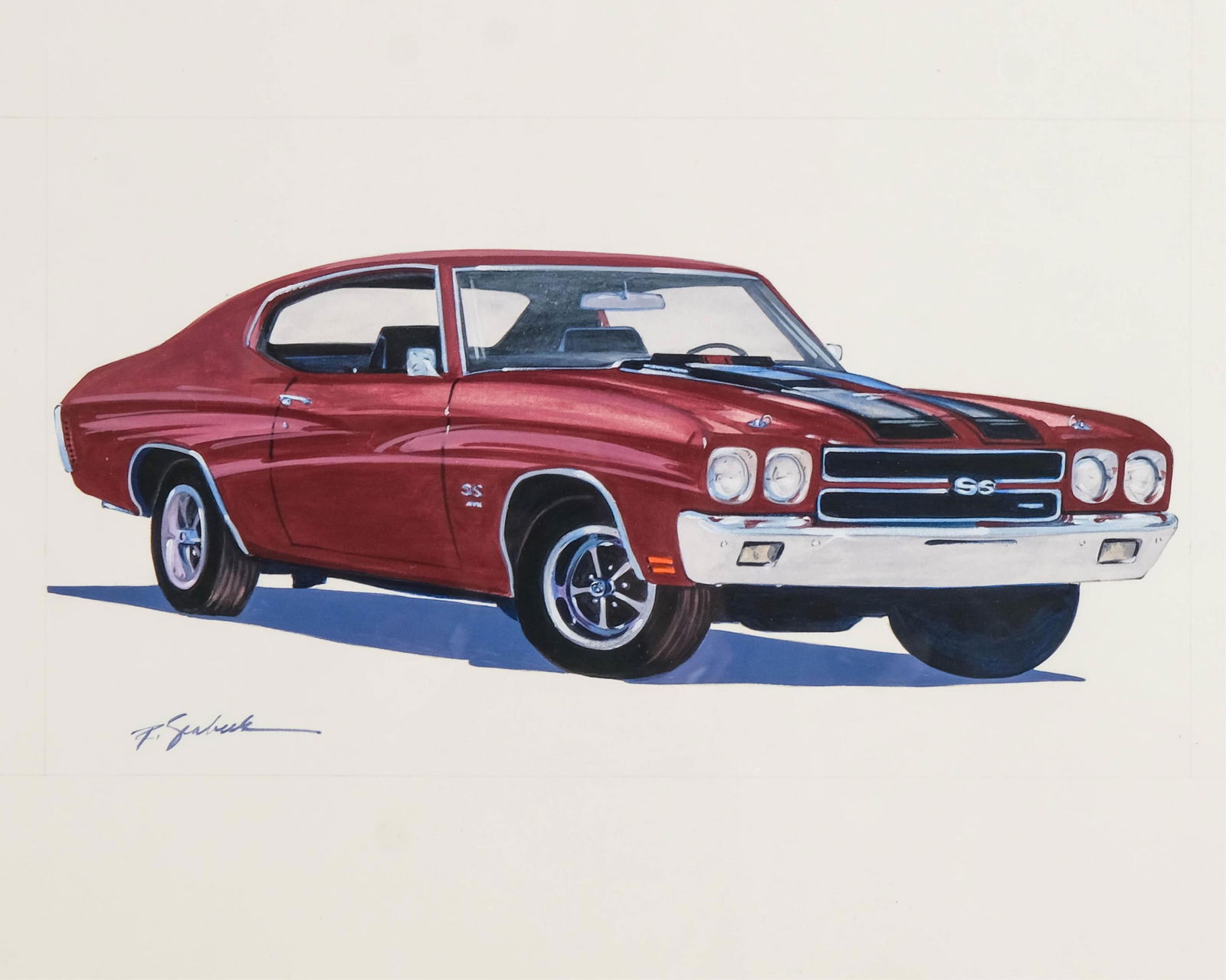 Robert Seabeck, American, Signed Gouache on Paper Painting, 1970 Chevelle SS 454 (1 of 10)
