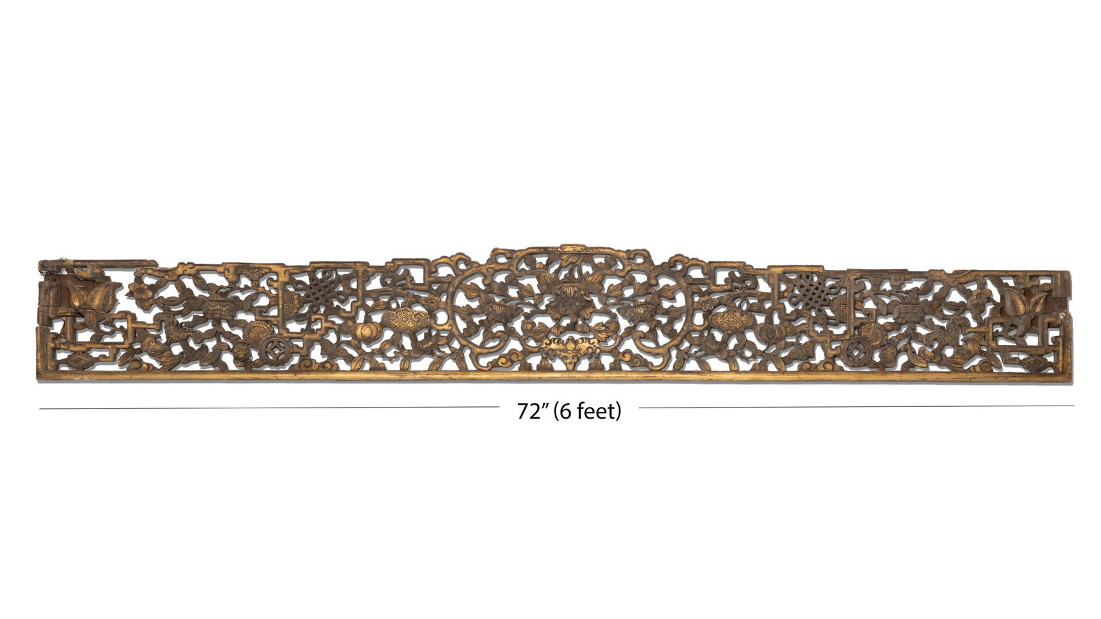 Chinese Carved and Gilded Wood Openwork Bed Valance Panel, 19th Century (1 of 12)