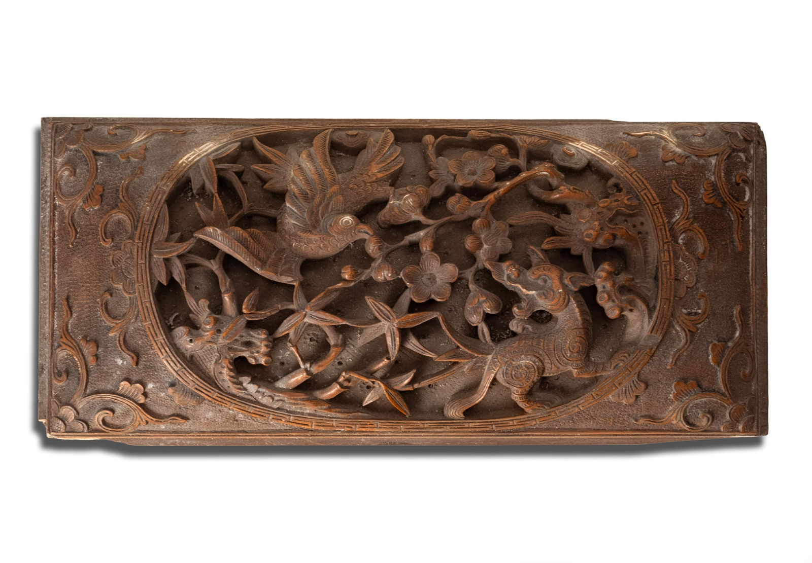 Chinese Carved Hardwood Panel with Phoenix and Qilin Motifs, 19th Century (1 of 4)